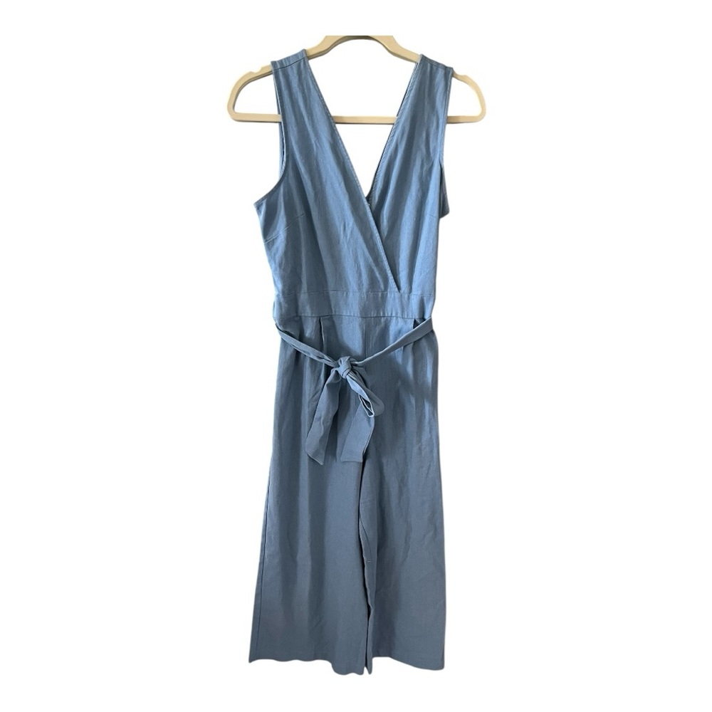 ShineStar Blue Linen-Blend Cropped Wide-Leg‎ Jumpsuit Size Medium